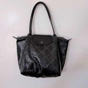LONGCHAMP Limited Edition LM Metal Le Pliage Black Tote Shoulder Bag RARE.